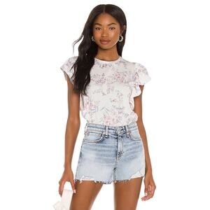 Revolve Generation Love Meadow Pastel Floral Flutter Sleeve Tee Size L